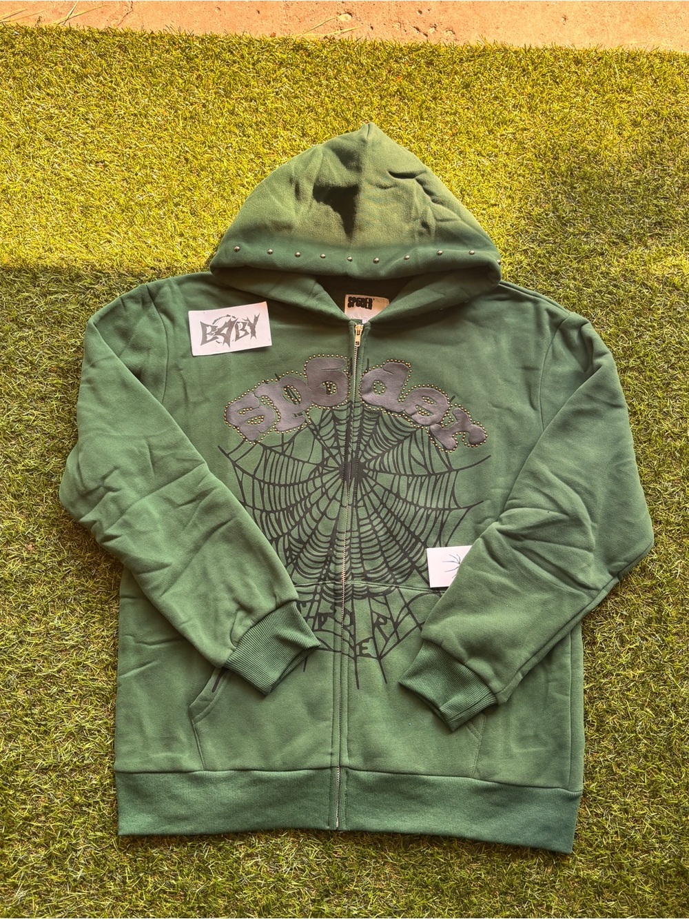 SP5DER RHINESTONE WEB ZIP-UP GREEN XL